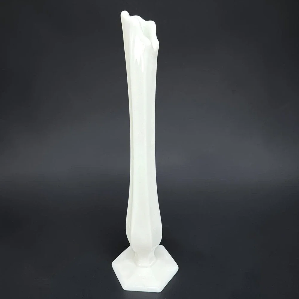 Westmoreland White Milk Glass Swung Vase 10 Inch Hexagon Base Vintage Decor